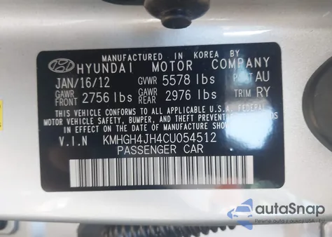 2012 Hyundai Equus Signature из США, поврежденный, VIN KMHGH4JH4CU054512